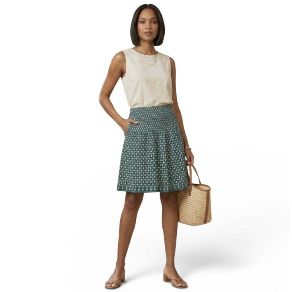 Max Studio Green Floral Daisy Print Lined A Line Flowy Skirt Women’s Size Large